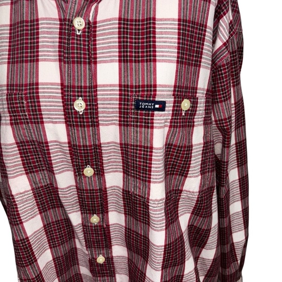Tommy Jeans Men's L Large Button Down Shirt Long Sleeve Plaid Print Cotton - Picture 2 of 6